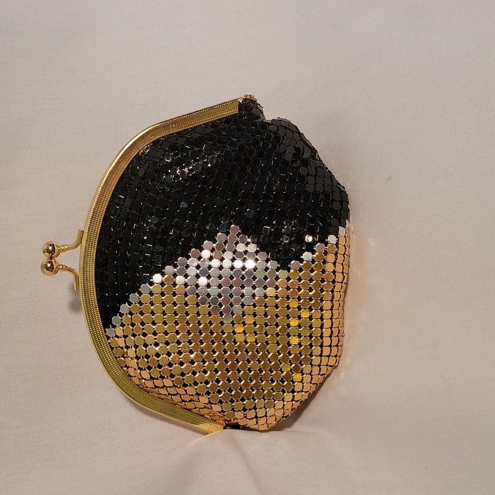 Sequin Frame Clutch Wristlet in Black and Gold